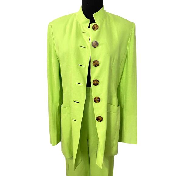 Vintage 90s Paola Quadretti Blazer & Trousers Suit Set Citron Neon Green Retro - Picture 3 of 16
